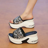 Wedge Heel Silver Sequin Sandals Women 2026 Fashion 9Cm Chunky Heeled Slippers Woman Plus Size 42 Thick Sole Platform Sandles