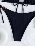 Sexy Rib Texture Triangle String Bikini Set Women Push Up Padded Thong Swimsuit Female Cut Out Bathing Suit Swimwear Biquini