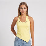 Women's Summer Eyelet Design Tank Tops Stylish U Neck Sleeveless Halter Slim Fit Vest Street Punk Gothic Tops