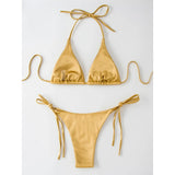 Sexy Satin Halter Brazilian Padded Bikini Female Swimsuit Women Swimwear Two-Pieces Bikini Set Bather Bathing Suit Swim V4966S