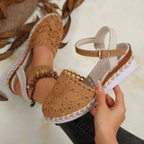 Hollow Fabric Roman Shoes Summer Travel Round Head Wedge Toe Fashion Sandals Comfortable Thick-sole Women's Shoes 2026