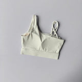 Women's Irregular Shoulder Strap Yoga Sports Bra Shockproof One-Piece Cup Running Vest for Training Fitness And Yoga