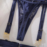 Toucheart Sexy Lingerie Suit for Women Lace Hollow Out See-through Underwear 4-piece Set Solid Color Sexy Garters Underwear Suit