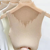 Mesh Knitted Top Women Y2K Tank Top Half Neck Vest Female Sleeveless Sweater Chic Cut Out Streetwear Solid Skinny Tube Top