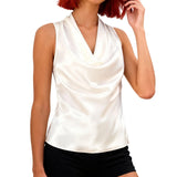 Women Satin Halter Tank Tops Fashion Fitted Solid Color Cowl Neck Sleeveless Vest Trendy Summer Streetwear