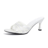 High Heel Sandals Lace Slippers Women Summer Sexy Wedding Shoes Party Single Shoes