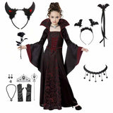 Kids Vampire Costume Gothic Halloween Dress with Accessories