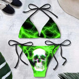 Gothic Bikini 2025 Women Punk Skull Print Bra Triangle Bottoms Swimsuit Split Bathing Suit Underwear Y2K Bikinis Swimwear