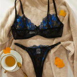 Toucheart Sexy Bra Underwear Set For Women Embroidery Butterfly Printing Patchwork Mesh Hollow Out Perspective Underwear Suit