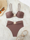 Strappy High Waist Bikinis 2026 Women Sexy Shell Swimsuit Solid Padded Swimwear Female Bathers Bathing Swimming Swim Suit