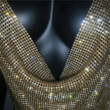 Festival Brilliant Rhinestone Backless Party Crop Top Women 2025 Summer Glitter Evening V Neck Diamonds Metal Tank Tops
