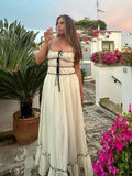 Foridol Spaghetti Strap White Sundress Flounced Edge Women's Dress Summer Beach Style Maxi Dress Bowknot Boho Vestidos 2025