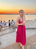 Foridol Elastic Smocking Green Cotton V Neck Summer Women's Dress Sleevless Long Green Maxi Casual Strapy Dress Solid Female