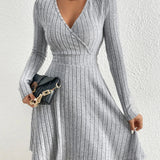 New for autumn/Winter Women Knit Slim Sexy Bodycon Dress V-Neck Long Sleeve Dress Solid Casual Midi Sweater Dress