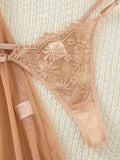 Champagne floral embroidery nightgown set for dates.Lightweight netted lace halter dress for women,a sexy home wear set ZA825096