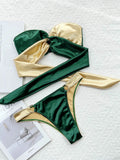 2026 New Sexy Bikini Bandeau Women Push Up Block Color Swimwear Swimsuit Bikinis Set Bathing Suit Bikini Female Metal Ring Decor