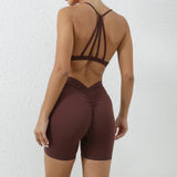 Women's 2-Piece Yoga Sets High Waist Seamless Shorts  Hip-Lifting & Backless Gym Leggings Quick Dry Workout Fitness Suits