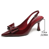Sexy Wine Red High Heel Sandals Women Bowknot Pointed Toe Stiletto Heels Mules Shoes Woman Fashion Slip On Party Dress Shoes