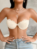3Pcs Women Half Cup Lace Strapless Bra Adjustable Non-slip Off Shoulder Underwire Support Front Buckle Push Up Brassiere XS-L