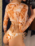 S- XXL Leopard Printed Long Sleeve Bikini Women Swimwear Female Swimsuit Three-piece Bikini set Bather Bathing Suit Swim V3193SW