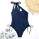 2026 One Piece Swimsuit Solid Swimwear Women One Shoulder String Bathing Suit Female Monokini Swimming Summer Beachwear Bodysuit