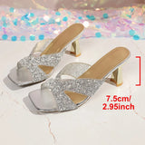 Luxury Crystal High Heels Sandals Women Fashion Square Toe Thick Heels Party Wedding Shoes Woman Plus Size Pearls Sequin Sandals