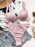 Sexy Ribbed Bra Cup High Waist Bikini Women Swimsuit Female Swimwear Two Pieces Bikini set Push Up Bather Bathing Suit Swim Lady