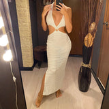 S - XL Crochet Knitted Backless Deep V Split Tunic Beach Cover Up Cover-ups Beach Dress Beach Wear Beachwear Female Women V4014
