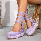 European Size Leisure Summer Espadrilles Sandals Rhinestones High Heels Wedges Sandals Shoes Women Comfy Walk Platform Sandal