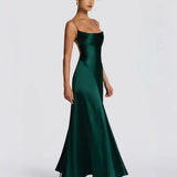 Australian Women's Back-cross-strap Hollow-out Camisole Dress With Chest Pleats Slim-fit Waist And Long Skirt Pure Desire ZJBL