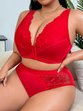 Plus Size Front Closure Lingerie Set, French Lace Sweet & Sexy Bra, Alluring Underwear Outfit