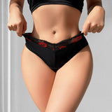 1pcs Low Waist Seamless Ribbed Lady Briefs Lip Print Decor Sexy Lace Elegant Women Panties Fashion Style Soft Female Underwear