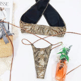 2026 Shiny Halter Thong Bikini Women Swimwear Female Swimsuit Two-Pieces Bikini Set Wrap Around Bather Bathing Suit Swim V2089