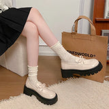 2025 Bowknot Decor Platform Loafers Women Fashion High Heel Jk Pu Leather Shoes Woman Korean Slip On Thick Sole Shoes Female