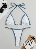Pearl Thong Bikinis 2025 Women Sexy Triangle Swimsuit Solid Brazil Swimwear Female Padded Bathing Swimming Suit Beachwear Summer