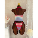 S - XL Striped V Neck Tankini Halter Bikini Female Swimsuit Women Swimwear Bather Bathing Suit Swim Two-pieces Bikini set K8110