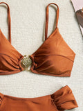 S - XL Metal Shell Halter Female Swimsuit High Waist Bikini Women Swimwear Two-pieces Bikini set Bather Bathing Suit Swim Lady
