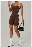 Sexy Sleeveless Backless Scrunch Yoga Jumpsuit Women Black Contrast Hollow One Piece Sports Suit Tight Fitness Sports Overalls