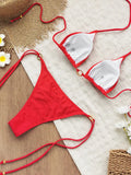 2025 Sexy Red Bikini Set with Metal Ring Accent - Adjustable Straps and High-Cut Bottoms Perfect for Beach Wear and Pool Parties