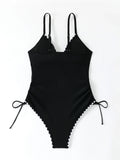 2026 Strappy Swimsuit One Piece Drawstring V-neck Swimwear Women Sexy Black Bathers Bathing Swimming Swim Suit Female Beachwear