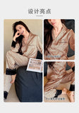 2026 Pajamas for Women Ice Silk Sexy Lace Small Leopard Print Long Sleeve Home Clothes Pajamas Set Can Be Weared Outside