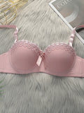 High Quality Pink Heavy Duty Lace Design Underwear Bow Daily Push Up Bra Sexy Lingerie Women With Steel Ring  J1903