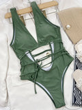 Deep V Neck Wrap Around High Cut Women Swimwear One Piece Swimsuit Female Monikini Tummy Cut Out Bathing Suit Swim Beach Wear
