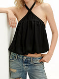 Women Summer  Halter Crop Top Sleeveless Backless Solid/Dots Print  Vest for Club Party