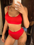 S - XL Sexy Female Swimsuit High Waist Bikini Women Swimwear Two-Pieces Bikini Set Bather Ribbed Bathing Suit Swim Lady V2375