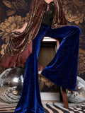 new European and American high-waisted slim shiny silver drape gold velvet bell-bottom casual pants