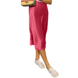 Women's Summer High Waist Skirt Solid Color Long Satin Skirt for Travel, Beach, Shopping