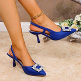 Crystal Square Buckle High Heels Sandals Women Spring Summer Slip On Pointed Toe Pumps Woman Thin Heel Party Wedding Shoes Mujer