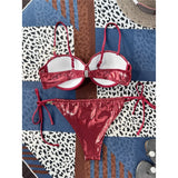 PU Faux Leather Underwired With Bra Cup Bikini Women Swimwear Female Swimsuit Two-Pieces Bikini Set Bather Bathing Suit V5221