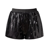 Fashion Women Summer Sequin Shorts Elastic Waist Wide Leg Loose Mini Short Pants Daily Casual Going Out